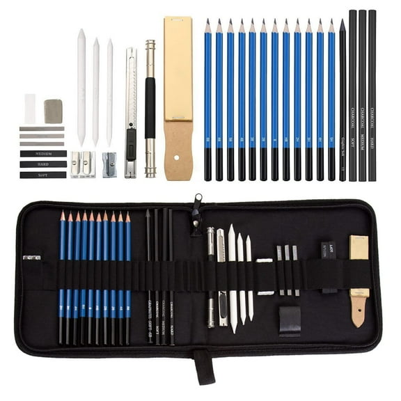 Brilliant Bee - 33 Piece Professional Artist Sketch Kit, Graphite, Charcoal and More