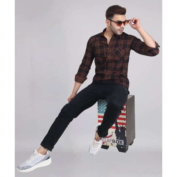 TryBuy Premium Robert Brown Black Checks Cotton Casual Shirts for Men