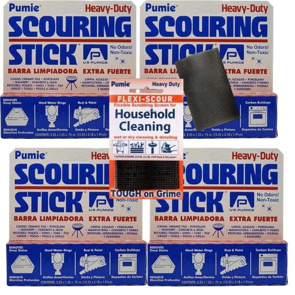 PUMIE Pumice Scouring Stick for Cleaning Toilet Bowl Rings & Hard Water Stains, Tough Bathroom, Pools & Tubs, Pumice Stone for Toilet Cleaning, Rust, Grills, Food Build Ups - Pack of 4