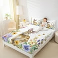thumbnail image 4 of Homewish Cute Rabbit Child Bed Sheets, Groovy Daisy Floral King Sheets, Kawaii Cartoon Bunnies Sheet Set, Super Cozy Room Decor, 4pcs, 4 of 7