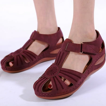 

Women s Ladies Girls Comfortable Ankle Hollow Round Toe Sandals Soft Sole Shoes