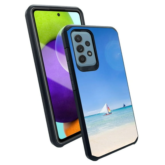 ANJ  Slim Dual Layer Shockproof Case   Tempered Glass Cover for Samsung Galaxy A52 5G - Ocean Sailing