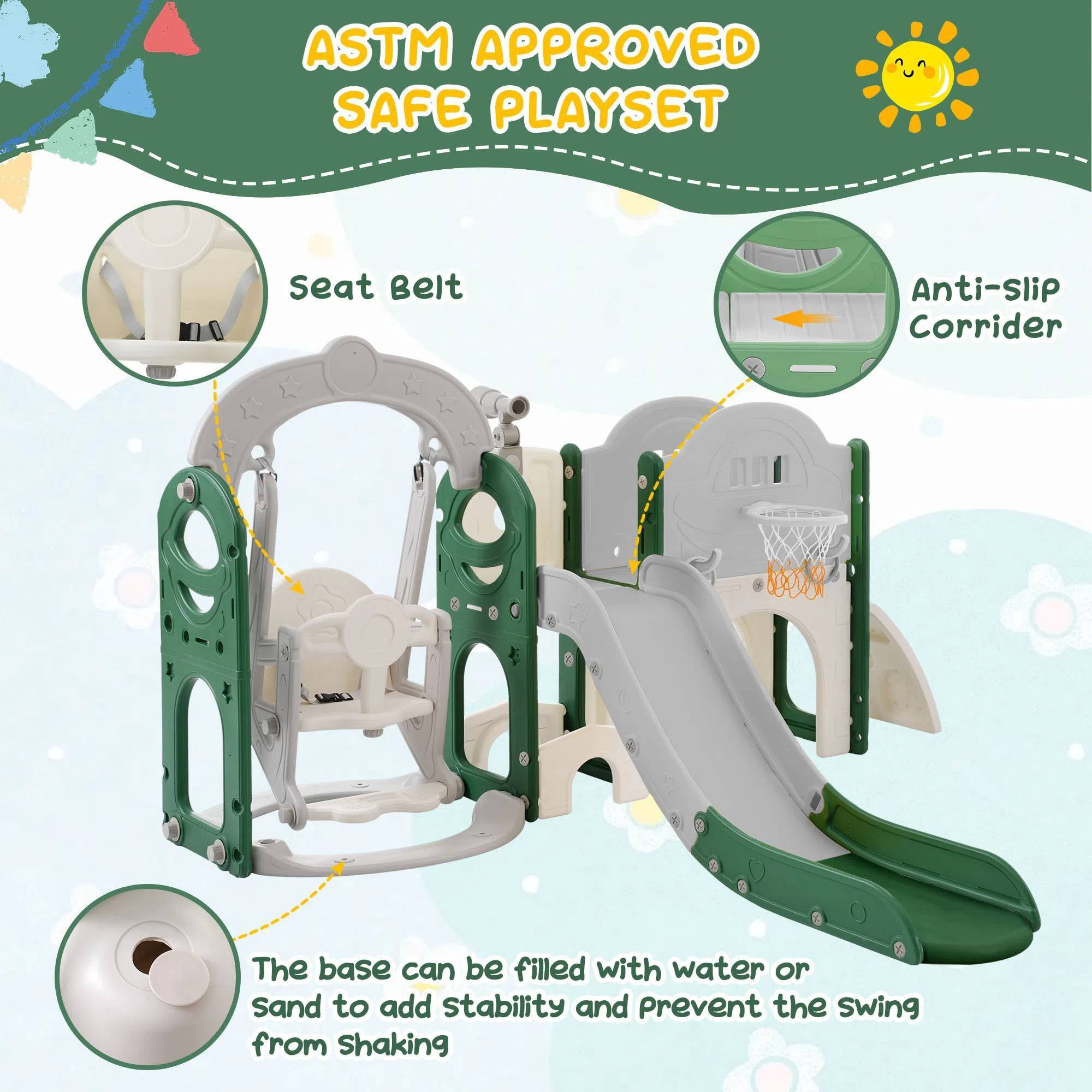 EUROCO 7 in 1 Toddler Slide and Swing Set,Toddler Climber Slide Playset With Basketball Hoop,Kids Slide for Toddlers Age 1+,Outdoor Indoor Playground for Toddlers