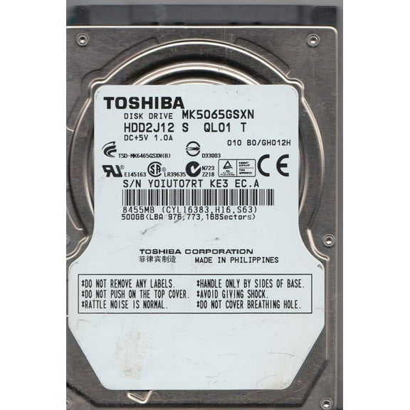 MK5065GSXN, B0/GH012H, HDD2J12 S QL01 T, Toshiba 500GB SATA 2.5 Hard Drive