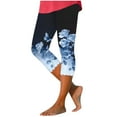 thumbnail image 5 of QATAINLAV Capri Leggings for Women Summer Stretchy High Waisted Bottom Cropped Trouses Casual Tummy Control Workout Yoga Pants Trendy Tie Dye Prints Capris Tights Blue M, 5 of 6
