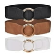 thumbnail image 5 of Clothing Decoration Gold Circle Buckle Exquisite Casual Waist Belts Elastic Belts Wide Waistband Waist Strap BLACK, 5 of 8