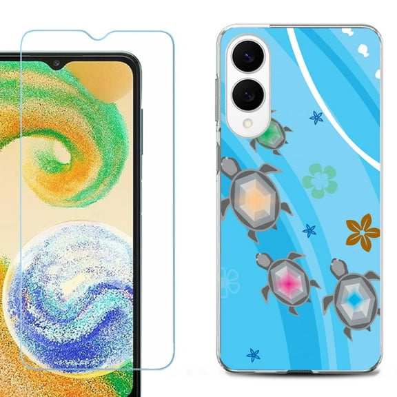 For Samsung Galaxy S25 Edge 5G Protective Shockproof Phone Case with Tempered Glass Screen Protector, by OneToughShield - Happy Turtle