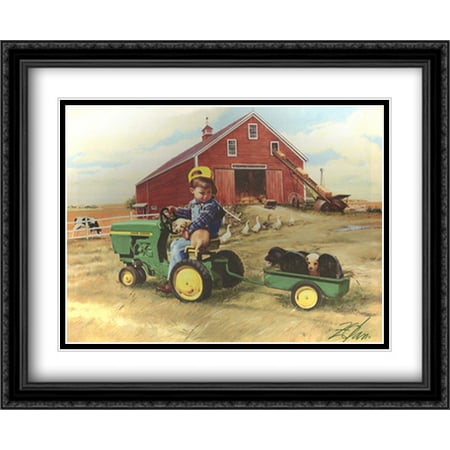Large Frame Tractor - Tractor Ride 2x Matted 32x26 Large Black Ornate Framed Art Print by Donald Zolan