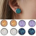 thumbnail image 2 of HEVIRGO 1 Pair Ear Stud Decorative Colorful Stainless Round Shaped Rhinestone Ear Stud for Gift Stainless Steel Black, 2 of 8