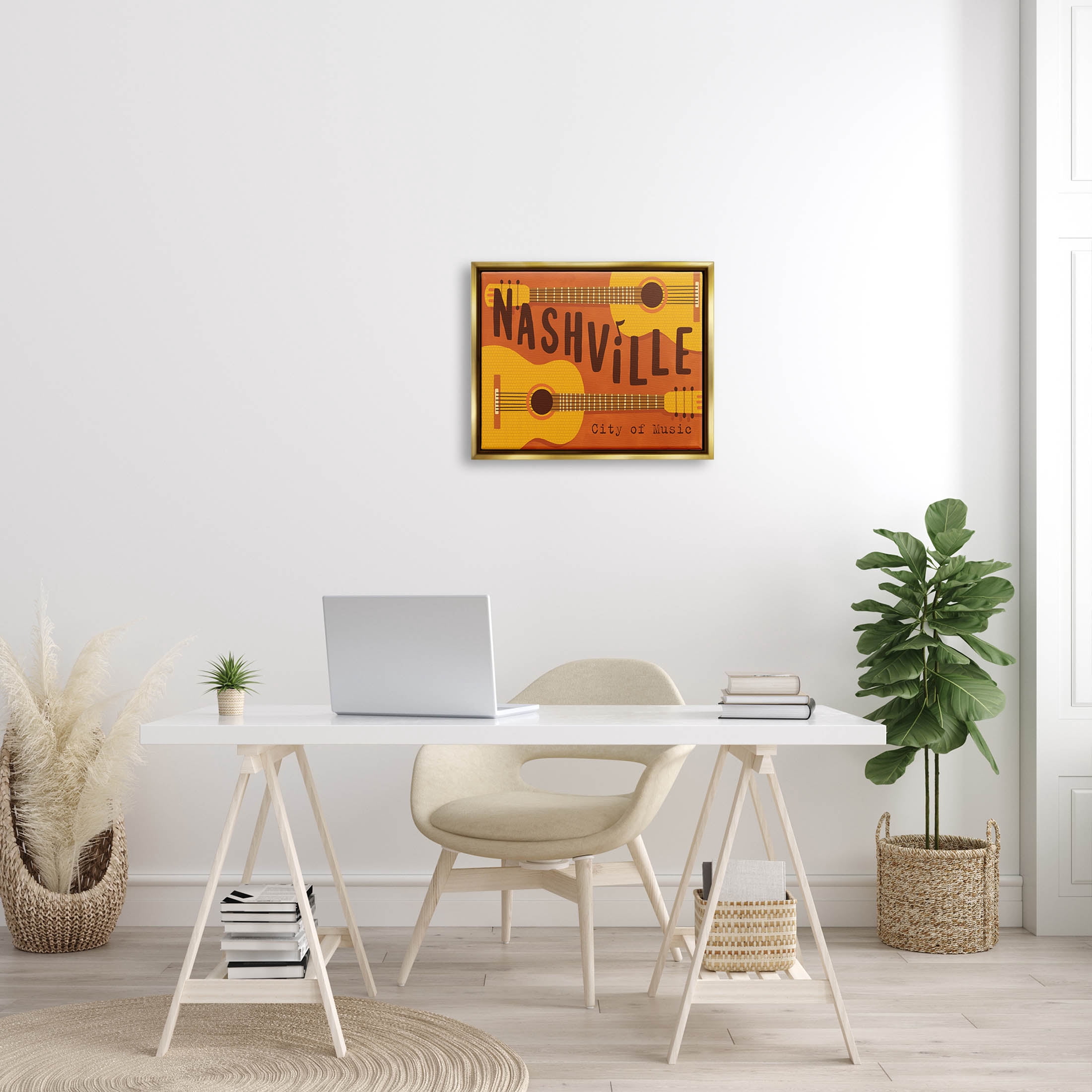 Nashville City of Music Guitars Performing & Arts Graphic Art Metallic Gold Framed Art Print Wall Art