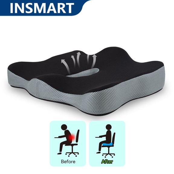 INSMART Booster Seat Cushion,Pressure Relief Seat Cushion for Long Sitting Hours on Office Home Chair, Car, Wheelchair,for Tailbone & Back Pain Relief,Black Gray