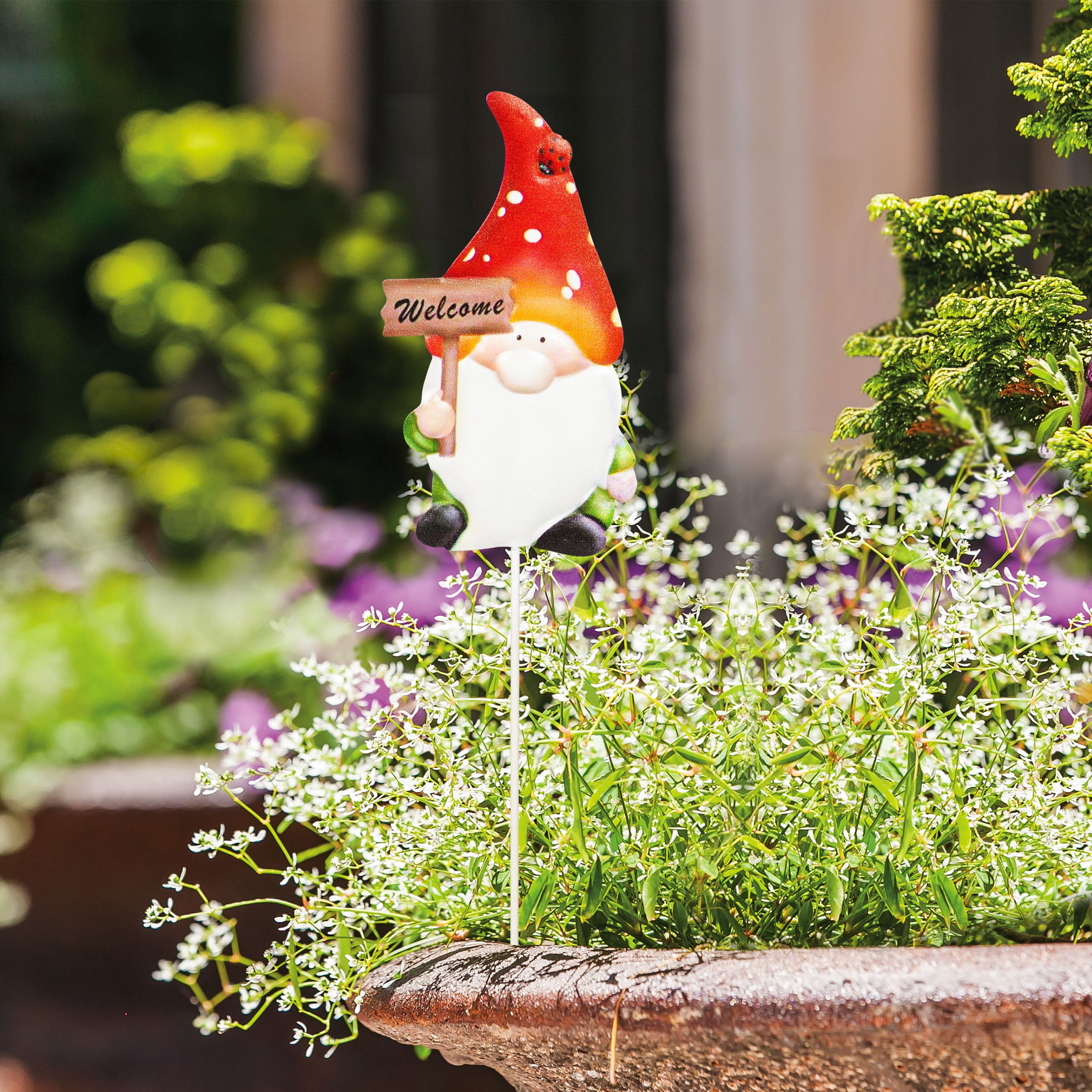 (6 pack) Mainstay 3.75" x 12" Metal Welcome Gnome Plant Stake