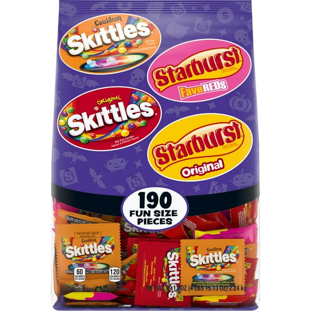 Skittles and Starburst Halloween Candy, Fun Size, 79.13 Oz, 190 Ct