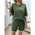 thumbnail image 6 of Womens Lounge Sets 2 Piece Outfits Short Sleeve Pullover Tops Wide Leg Pants Summer Travel Outfits  Green XL, 6 of 9