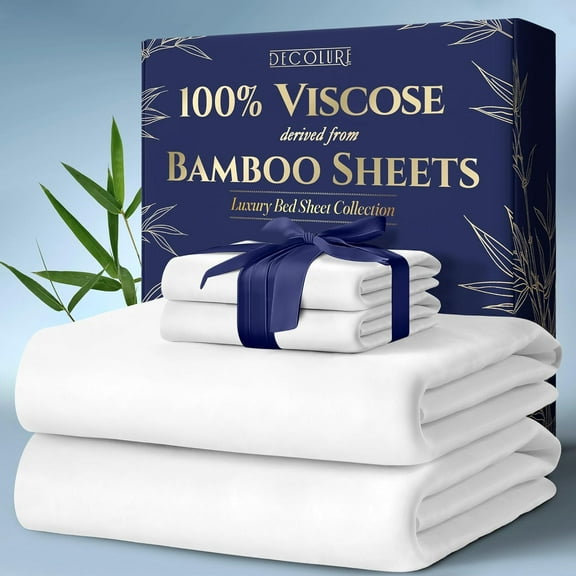 100% Viscose Derived from Bamboo Sheets King Size 4pcs - Ultra Soft & Luxuriously Cooling, 17" Deep Pocket, Double Stitching, Perfect for Hot Sleepers - King Bed Sheets (White)