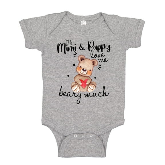 My Mimi and Pappy Love Me Beary Much Baby Bodysuit One Piece NB Athletic Heather