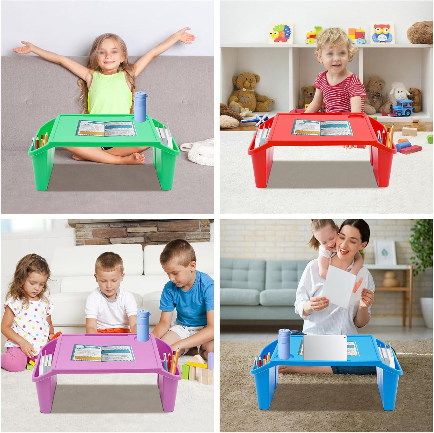 Miumaeov Lap Desk Tray with Storage Plastic Breakfast Laptop Trays with Side Pockets and Slot Portable Lap Bed Table for Writing Eating Game