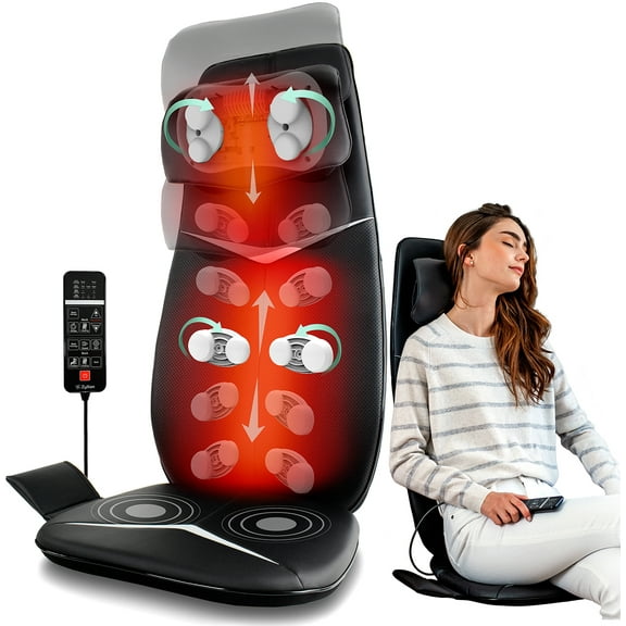 Zyllion Shiatsu Neck & Back Massager 3D Kneading Deep Tissue Massage Cushion Pad with Heat & Remote for Chair, Muscle Pain, Black