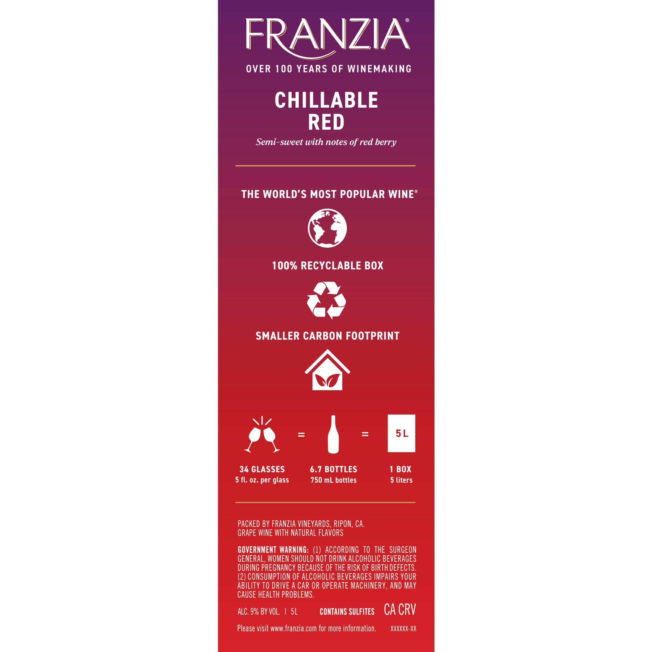 Franzia Chillable Red , 5 L Bag in Box, 9.0% ABV