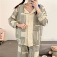 thumbnail image 4 of Jammies de manga larga para mujer Jammies con cuello vuelto Pantalones largos Ropa de dormir Ropa de dormir suelta para mujeres Niñas Laberinto negro M, 4 of 8