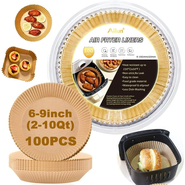 Ailun Papier Sulfurisé pour Friteuse à Air Chaud 8 Pouces, 100 Pcs Papier Parchemin Antiadhésif, Résistant à l'Huile, Jetable de Qualité Alimentaire Sans Javel, Rond pour Friteuse à Air de 5-8 QT, Cuisson, Rôtissage, Micro-Ondes