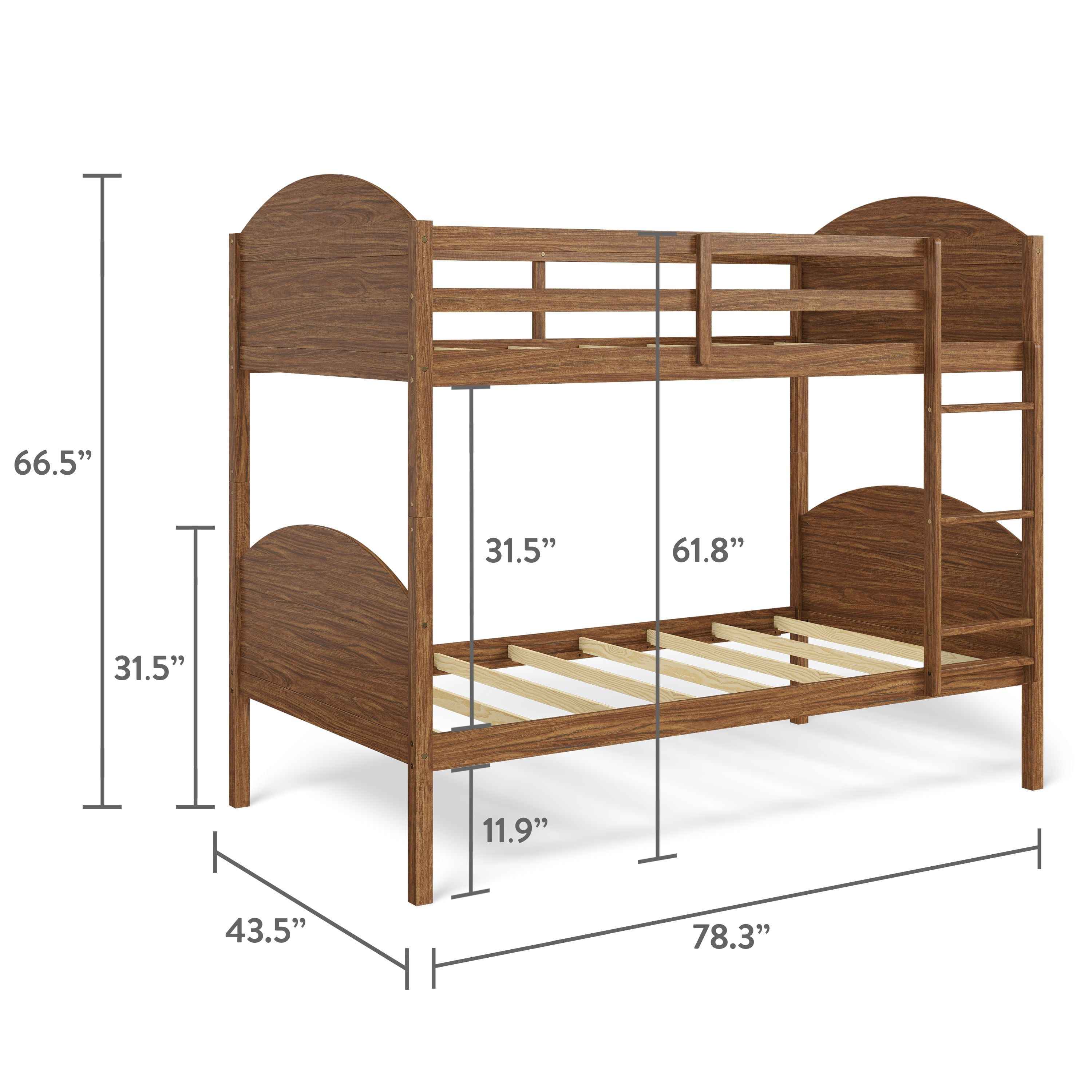 Mainstays Kids Wood Twin-over-Twin Bunk Bed, Warm Walnut