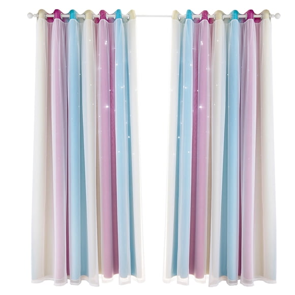 2pc Curtain Simple Gradient Hollow-out Star Pattern Double Layer Blackout Bedroom Living Room Insulation Curtain Purple 100cm * 130cm