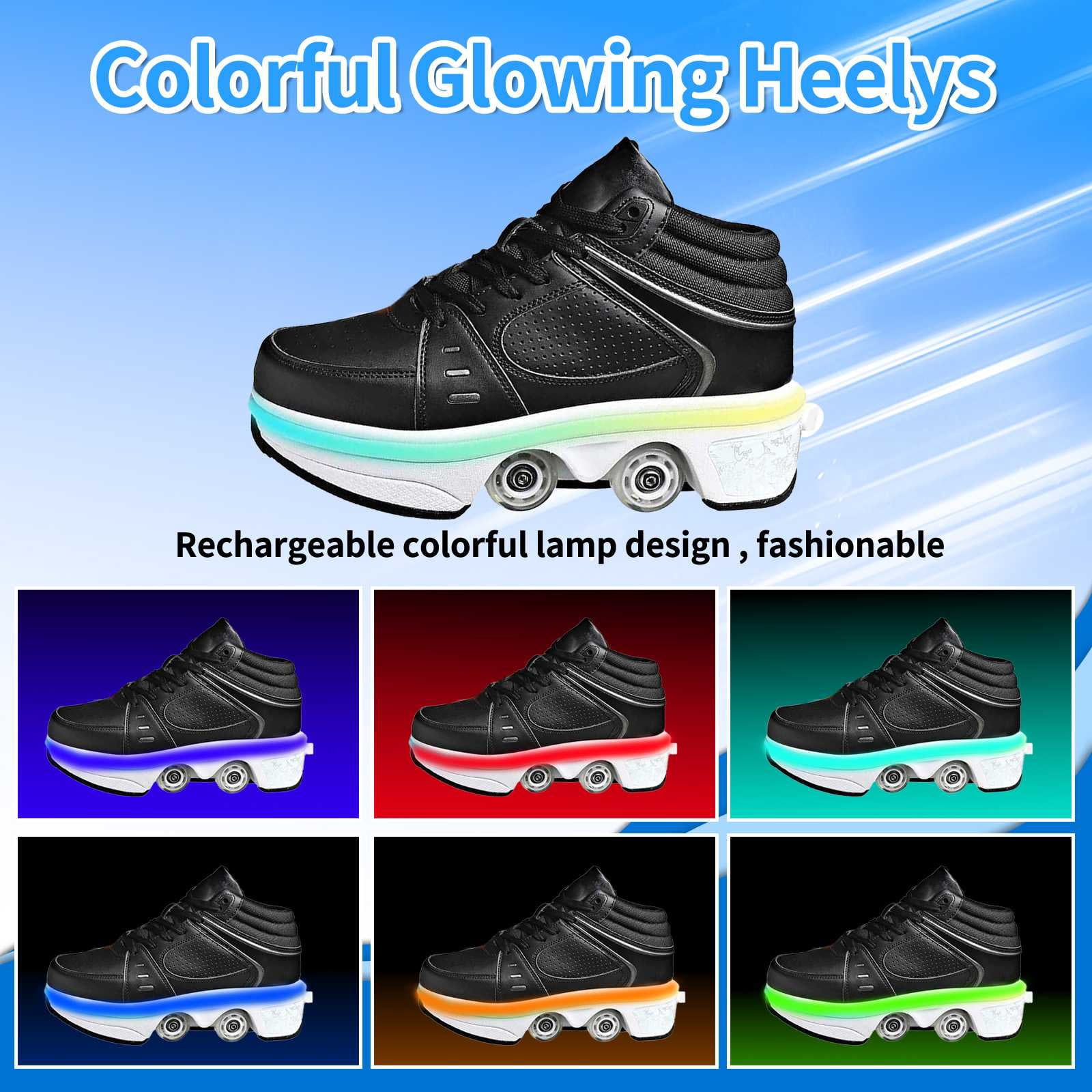 Roller Skate Shoes for Women,Double-Row Deform Wheel Shoe Skate,Shoes with Wheel,2-in-1 Adult Parkour Roller Shoes Suitable for Outdoor Fun, Fitness
