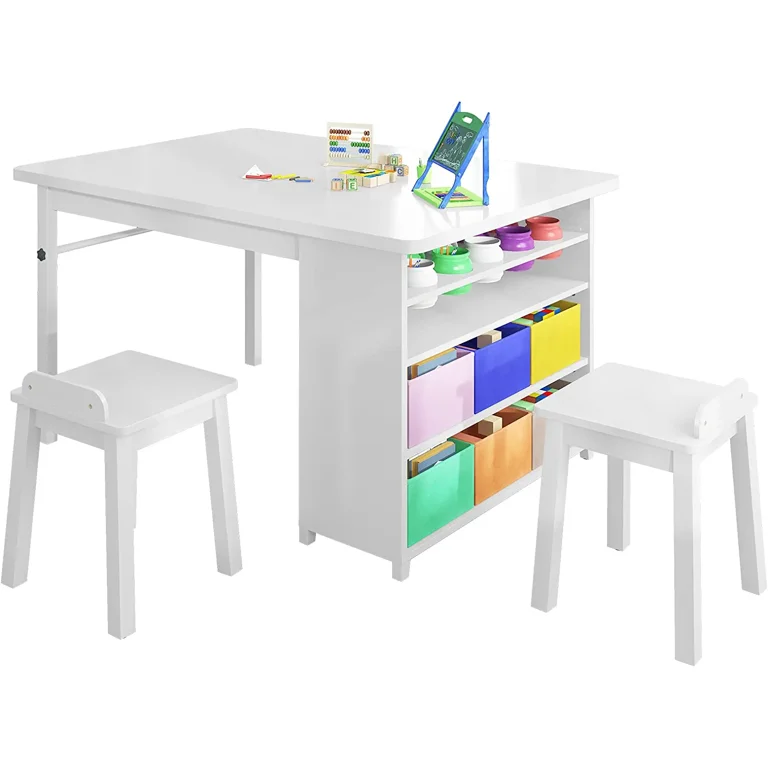 Mjkone Kids Art Table and 2 Chairs,Wooden Kid Craft Desk,Drawing