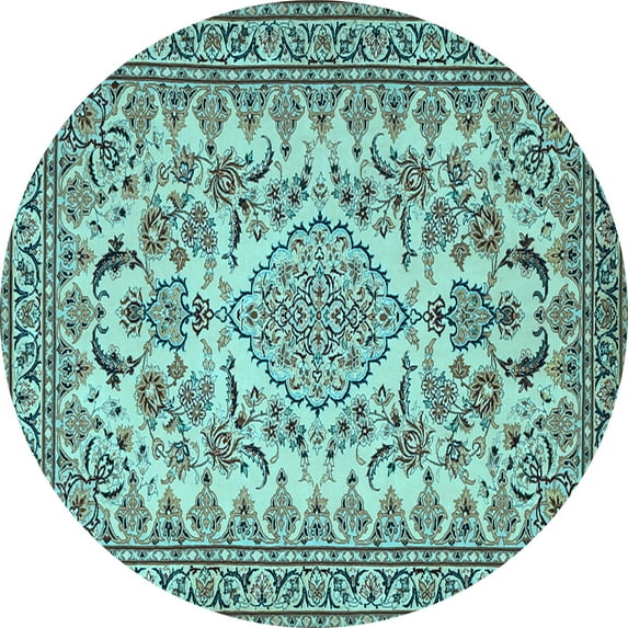 Ahgly Company Indoor Round Medallion Light Blue Traditional Area Rugs, 6' Round