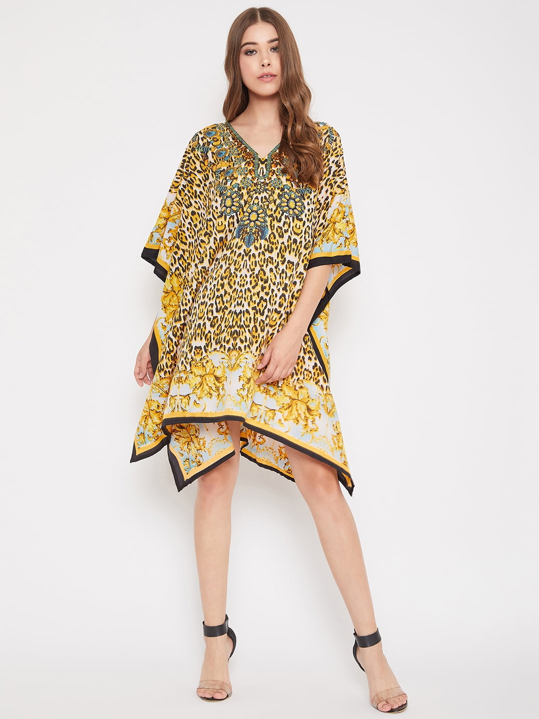 Oussum Womens Plus Size Kaftan Tunic Short Casual Kimono Dress Ladies