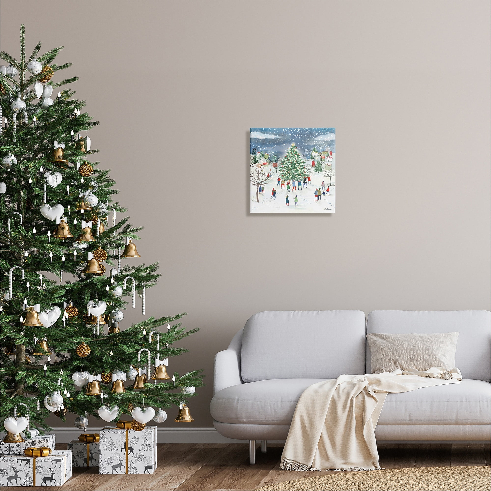 Stupell Industries Town Christmas Tree Celebration Holiday Painting Gallery Wrapped Canvas Print Wall Art