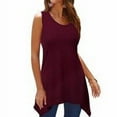 thumbnail image 2 of thinsony T-shirt Sans Manches Femme Col Rond Couleur Unie Haut Décontracté, Marron, m, 2 of 6