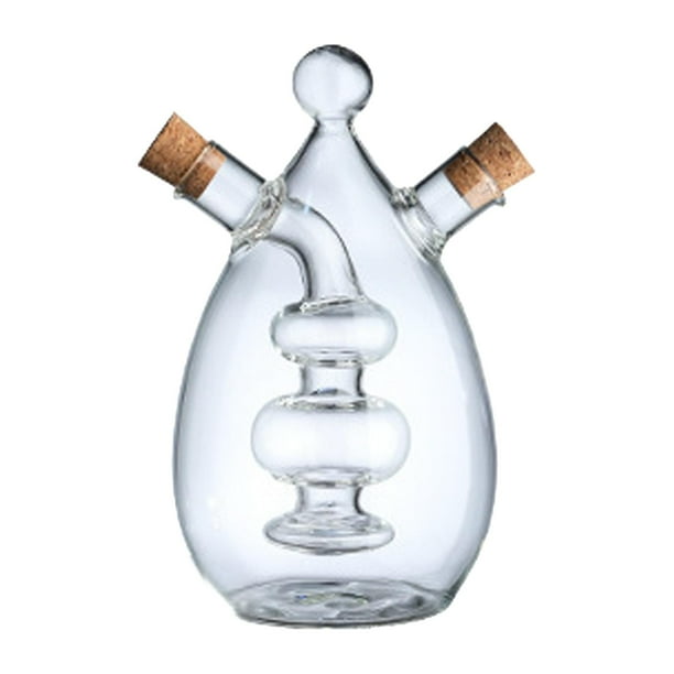 Dispensador de aceite 2 en 1, vinagrera con vertedor, botella clásica de vidrio transparente rellenable, dispensador de vidrio para miel, aceite para
