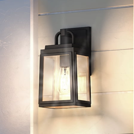 Luxury Modern Outdoor Wall Sconce, 11.875''H x 5.125''W, with Craftsman Style Elements, Contemporary Design, Midnight Black Finish and Shatterproof Glass, UHP1242