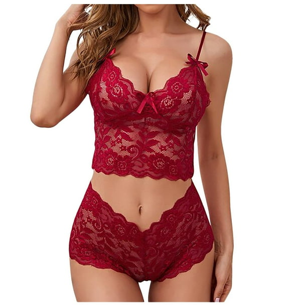 Gibobby Conjunto de lencería de encaje Conjunto De Lencería Erótica Cuello V Lencería erótica Sexy para Mujer, Vestido de Piel Sexy y Casual, Mujer Sexy(Rojo, 3XG)