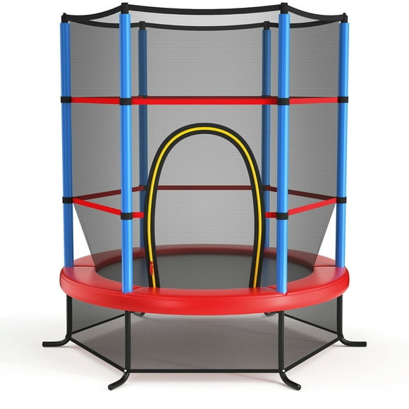 Gymax 55'' Trampoline for Kids Toddler Recreational Trampoline w/ Safety Enclosure Multicolor