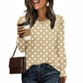 thumbnail image 2 of Miluxas Womens Casual Long Sleeve T-Shirts Round Neck Polka Dot Print Tops Trendy Loose Fit Blouses Khaki S(S), 2 of 6