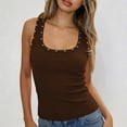 thumbnail image 2 of SNKSDGM Women's Studded Square Neck Tank Top, Ribbed Form-Fitting Sleeveless Cami Brown M, 2 of 5
