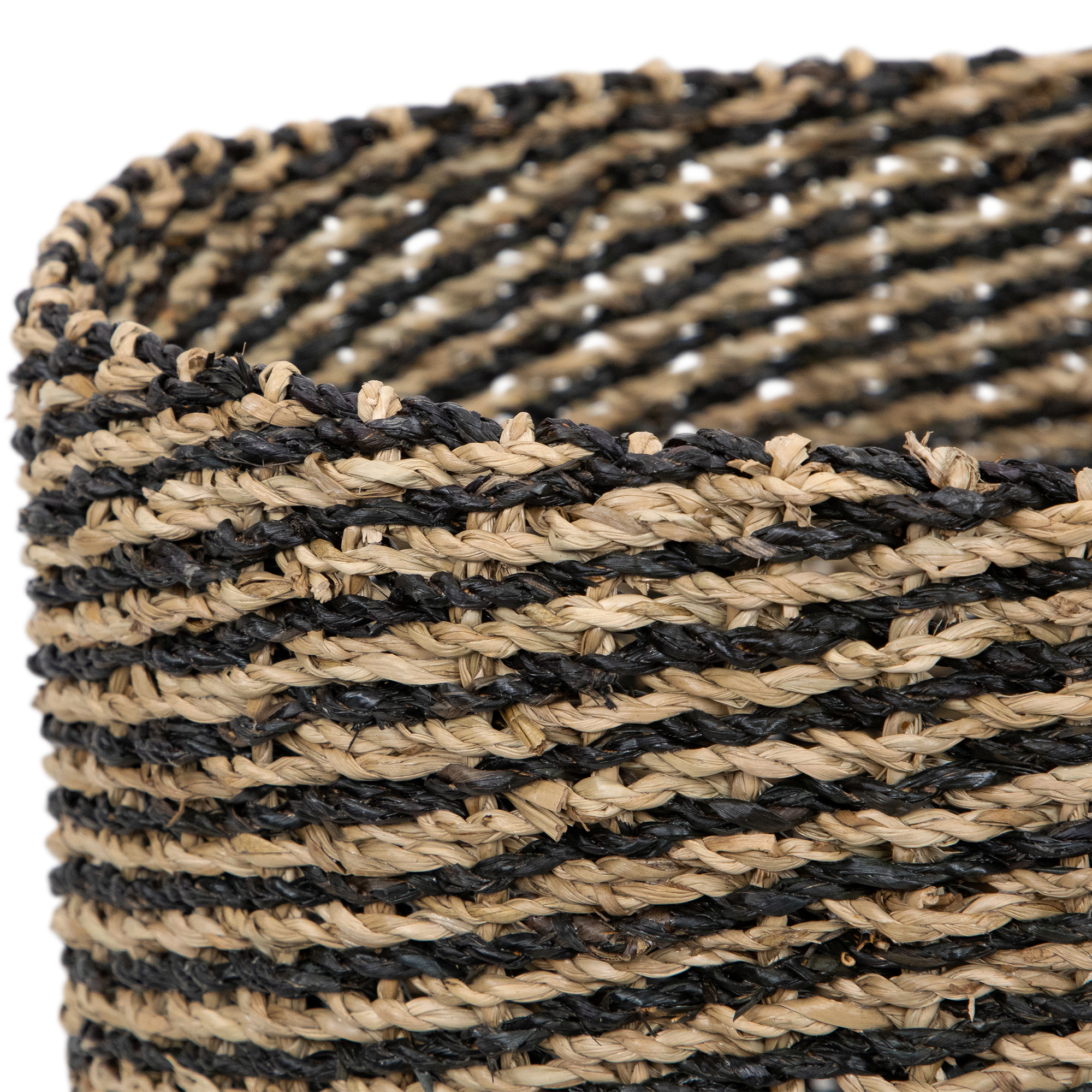 Northlight Set of 3 Striped Beige and Black Woven Seagrass Storage Baskets 14"