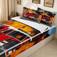 thumbnail image 3 of Erosebridal Cartoon Fire Truck Zipper Queen Comforter Set with Fitted Sheet and 2 Pillowcases for Boys Men, Fiery Flame Print Zipper Bedding Set, Red Orange, Reversible, 4-Piece, 3 of 7