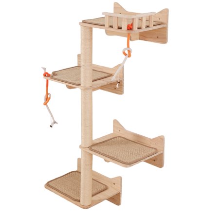 Wall Mounted Cat Tree - 7 PCS Cat Wall Shelves & Perches with Tall Sisal Scratching Posts, Wall Mount Cat Climbing Tree & Space-Saving Furniture for Indoor Cats to Climb, Scratch & Lounge