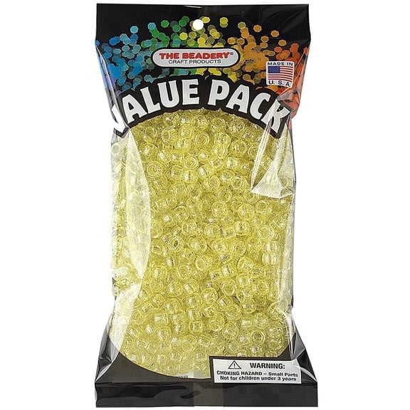 The Beadery - 9x6mm Barrel Pony Bead, Yellow Sparkle - 900 Pieces - 750V422SF