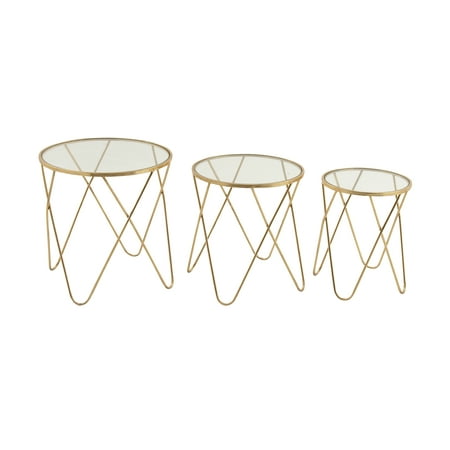 20 Inch Round Glass Table Topper Decmode Set of 3 Contemporary 18, 20 and 22 Inch Metal and Glass Clip Legs Accent Tables, Gold ()