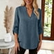 thumbnail image 4 of Tops de Manga Larga de las Mujeres Casual Color Sólido V Cuello Tres Cuartos de Manga Blusa Suave, 4 of 7