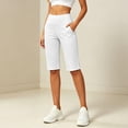 thumbnail image 4 of Women's Bermuda Long Shorts 14" Knee Length Capris with Pockets High Waisted Athletic Casual Shorts for Women White M, 4 of 8