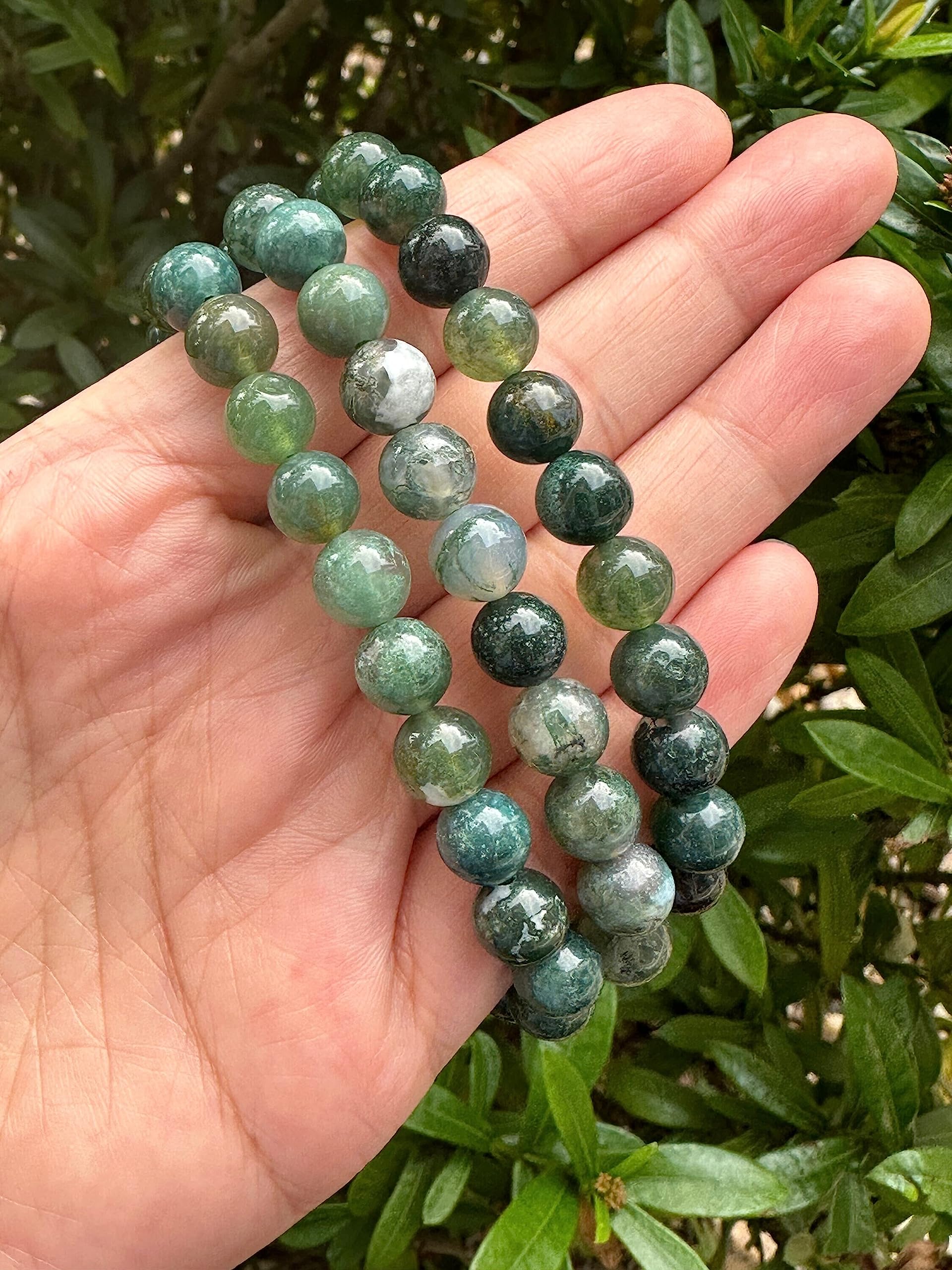 Moss Agate Crystal Bead Bracelet 8mm, Wholesale Genuine Moss Agate Stretch Gemstone Bracelet, Gift for Men & Women (5)