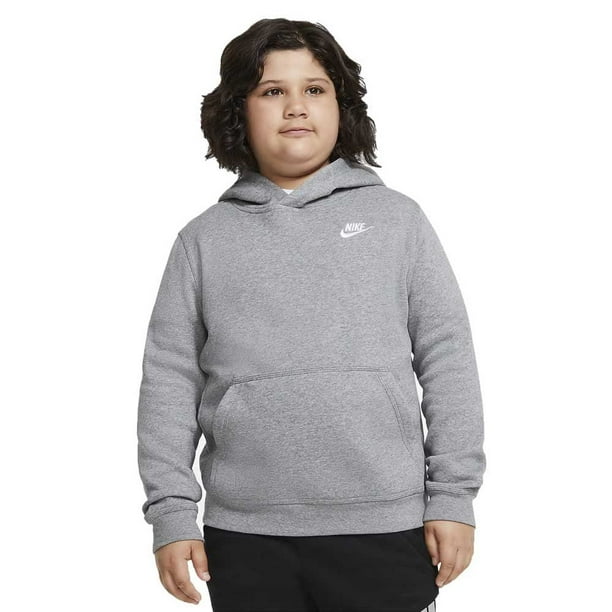 Nike Sportswear Club Fleece Big Kids Youth Boys Pullover Hoodie Extended  Size (Plus Size, LG (14-16 Big Kid), Carbon Heather/White) 