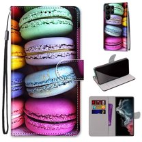 SaniMore Painted Wallet Case Compatible with Galaxy S23 Ultra, Stylish PU Leather Shell Magnetic Closure Shockproof Kickstand Case with Wrist Strap for Samsung Galaxy S23 Ultra, Color Macaron