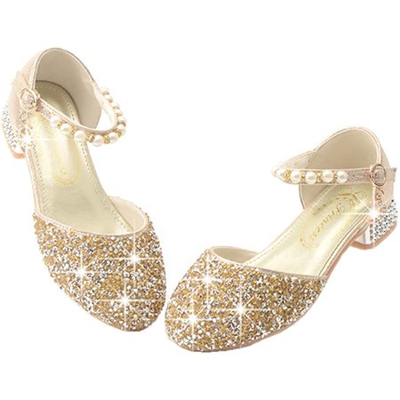 

Girl s Wedding Sandals Glitter Princess Low Heels Mary Jane Dress Shoes Party Dress Up Ballet Flats